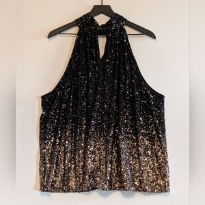 The Limited 2X Sequin Halter Top Black Gold Ombre Party Holiday Club Plus Classy